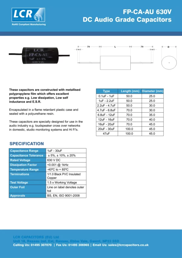 FP-CA-AU 630V DC Audio Grade Capacitors